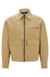 Hugo Boss Regular-fit Jacket In Cotton Canvas With Logo Label In Beige
