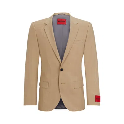 Hugo Boss Slim-fit Jacket In Patterned Super-flex Fabric In Beige