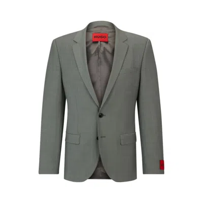 Hugo Boss Slim-fit Jacket In Patterned Super-flex Fabric In Dark Green