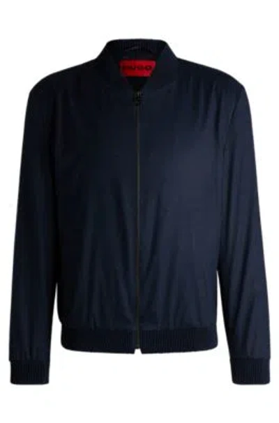 Hugo Boss Slim-fit Jacket In Super-flex Flannel In Blue