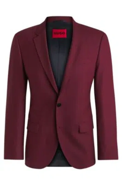 Hugo Boss Slim-fit Jacket In Wool Poplin In Dark Pink