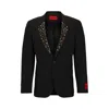 Hugo Boss Slim-fit Jacket With Studded Lapels In Black