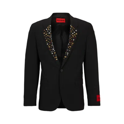 Hugo Slim-fit Jacket With Studded Lapels In Black