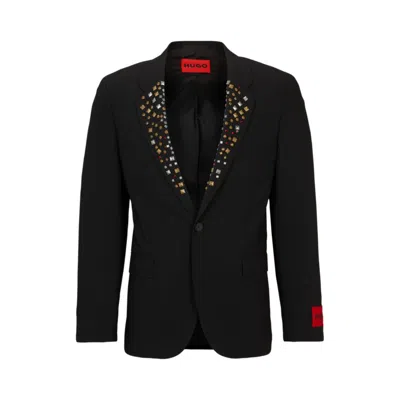 Hugo Boss Slim-fit Jacket With Studded Lapels In Black