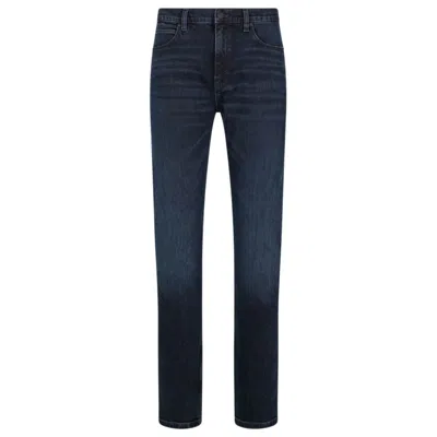 Hugo Tapered-fit Jeans In Blue-black Stretch Denim In Dark Blue
