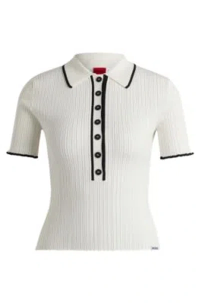 Hugo Slim-fit Knitted Top With Polo Collar In White