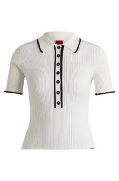 Hugo Boss Slim-fit Knit Polo Top In White