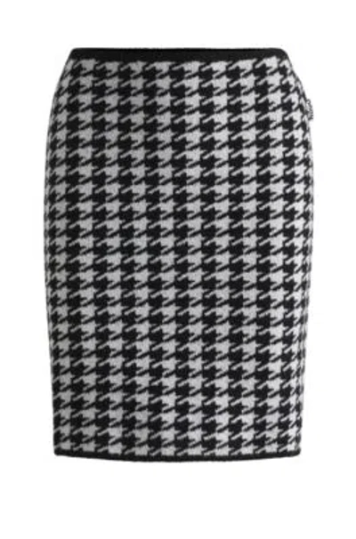 Hugo Boss Slim-fit Mini Skirt In A Houndstooth Cotton Blend In Patterned