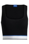 Hugo Boss Slim-fit Ribbed Top With Repeat Branding In Black