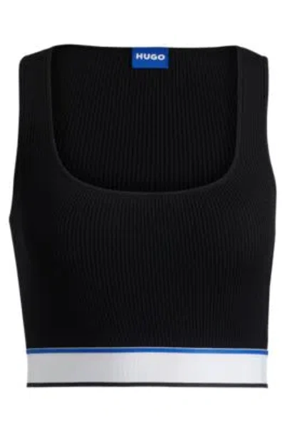 Hugo Slim-fit Ribbed Top With Repeat Branding In Black