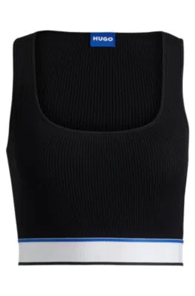 Hugo Boss Slim-fit Ribbed Top With Repeat Branding In Black