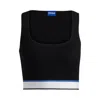Hugo Boss Slim-fit Ribbed Top With Repeat Branding In Black