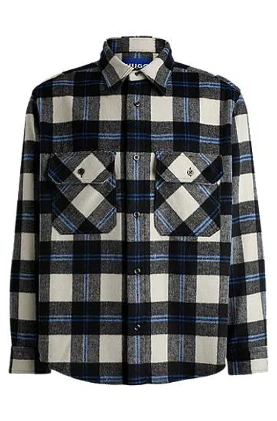 Hugo Boss Oversize-fit Shirt In Checked Brushed Fabric In White