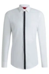 Hugo Boss Slim-fit Shirt In Cotton Poplin With Placket Trim In White