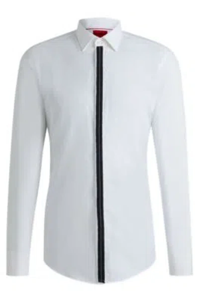Hugo Boss Slim-fit Shirt In Cotton Poplin With Placket Trim In White