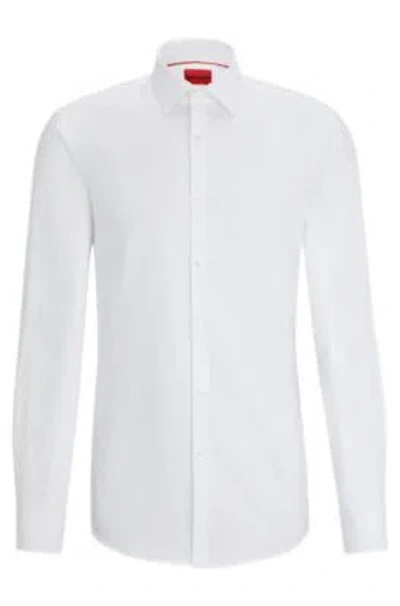 Hugo Slim-fit Shirt In Cotton With A Stacked-logo Jacquard In White