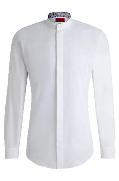 Hugo Slim-fit Shirt In Cotton With Patterned Inner Placket In White