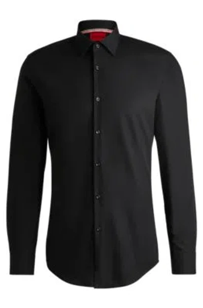 Hugo Boss Boss Men Slim Fit Shirt In Easy-iron Stretch Cotton Poplin In Black