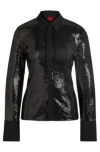 Hugo Boss Slim-fit Shirt In Sequinned Mesh With Point Collar In Black
