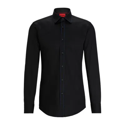 Hugo Boss Boss Men Slim Fit Shirt In Easy-iron Stretch Cotton Poplin In Black
