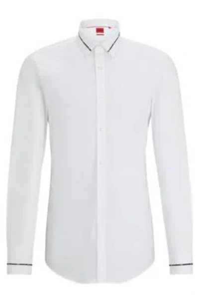 Hugo Slim-fit Shirt With Piped Collar And Cuffs In White