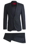 Hugo Boss Slim-fit Suit In Micro-patterned Wool In Dark Blue