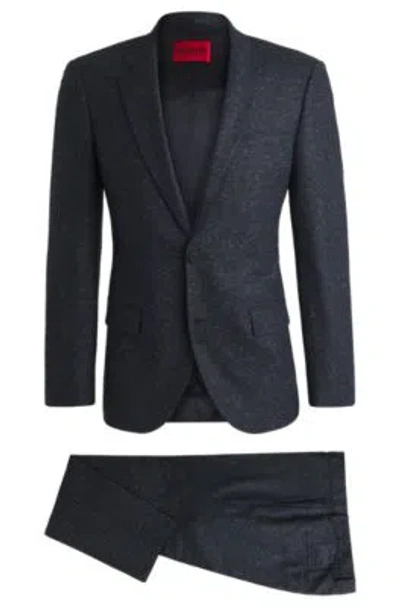 Hugo Boss Slim-fit Suit In Micro-patterned Wool In Dark Blue
