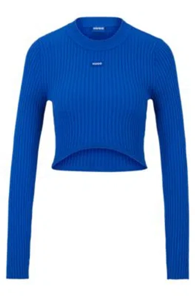 Hugo Slim-fit Sweater With High-cut Hemline In Light Blue