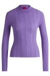 Hugo Boss Slim-fit Sweater With Irregular Ribbed Structure In Purple