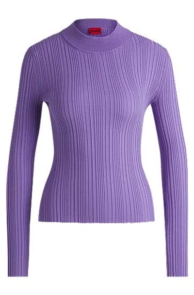 Hugo Boss Slim-fit Sweater With Irregular Ribbed Structure In Purple