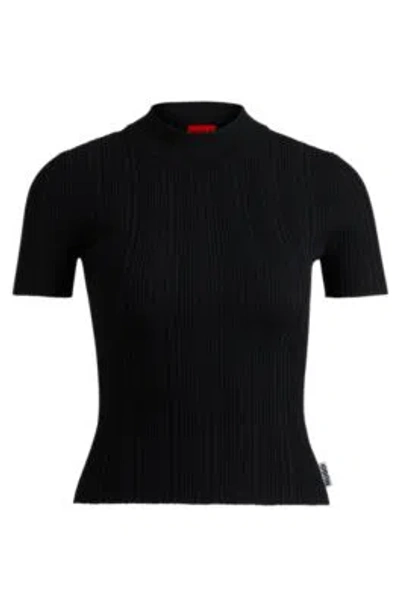 Hugo Boss Slim-fit Sweater With Irregular Ribbed Structure In Black