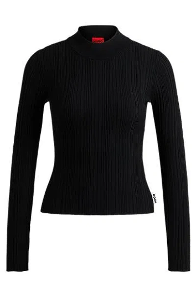 Hugo Boss Slim-fit Sweater With Irregular Ribbed Structure In Black