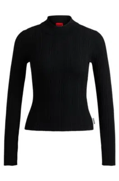 Hugo Boss Slim-fit Sweater With Irregular Ribbed Structure In Black
