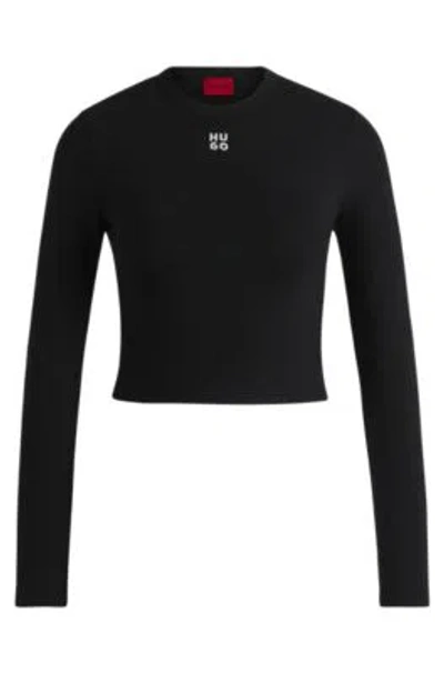 Hugo Boss Slim-fit Top With Stacked Logo In Black