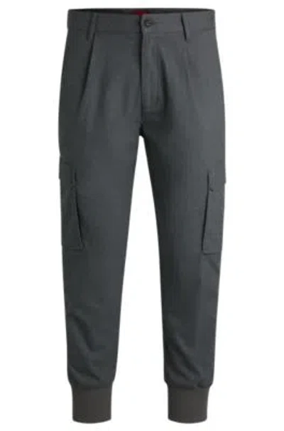 Hugo Boss Slim-fit Trousers In Melange Stretch Twill In Grey