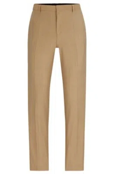 Hugo Slim-fit Trousers In Patterned Super-flex Fabric In Beige