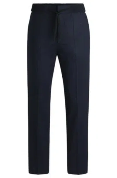 Hugo Boss Slim-fit Trousers In Super-flex Flannel In Blue