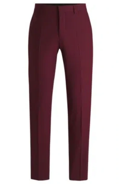 Hugo Boss Slim-fit Trousers In Wool Poplin In Dark Pink