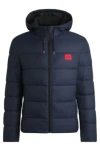 Hugo Boss Slim-fit Water-repellent Puffer Jacket With Logo Trim In Dark Blue