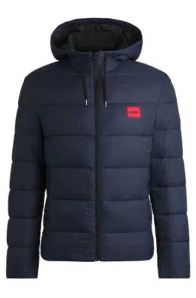 Hugo Boss Slim-fit Water-repellent Puffer Jacket With Logo Trim In Dark Blue