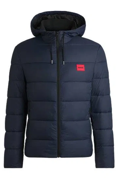 Hugo Boss Slim-fit Water-repellent Puffer Jacket With Logo Trim In Blue