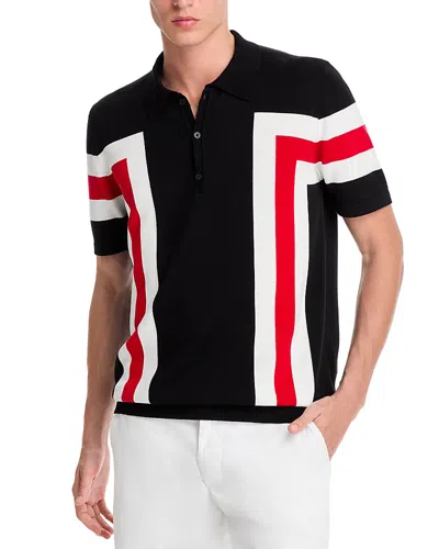 Hugo Boss Short-sleeved Polo Sweater In Cotton With Block Stripes In Black