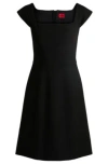 Hugo Boss Square-neck Dress In Stretch Fabric In Black