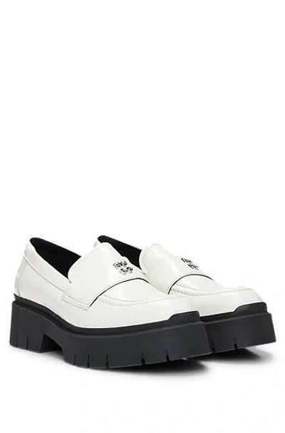 Hugo Stacked-logo Loafers In Leather With Chunky Sole In White