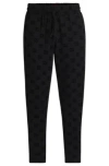 Hugo Boss Straight-leg Tracksuit Bottoms With Flock-print Stacked Logos In Black