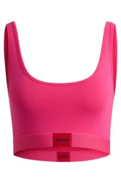 Hugo Stretch-cotton Bralette With Red Logo Label In Pink