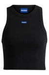 Hugo Boss Tank Top In Stretch Cotton With Logo Badge In Black