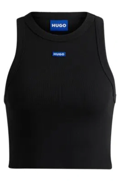 Hugo Boss Tank Top In Stretch Cotton With Logo Badge In Black