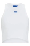 Hugo Boss Stretch-cotton Cropped Tank Top With Blue Logo Label In White