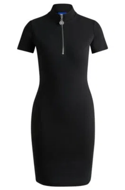 Hugo Boss Stretch-cotton Dress With Logo Zip Puller In Black